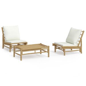 vidaXL 3 Piece Garden Lounge Set with Cream White Cushions Bamboo