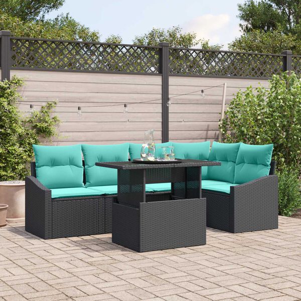 vidaXL 6 Piece Garden Sofa Set with Cushions Black Poly Rattan