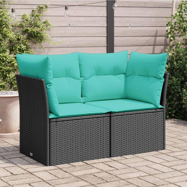 vidaXL Garden Sofa with Cushions 2-Seater Black Poly Rattan