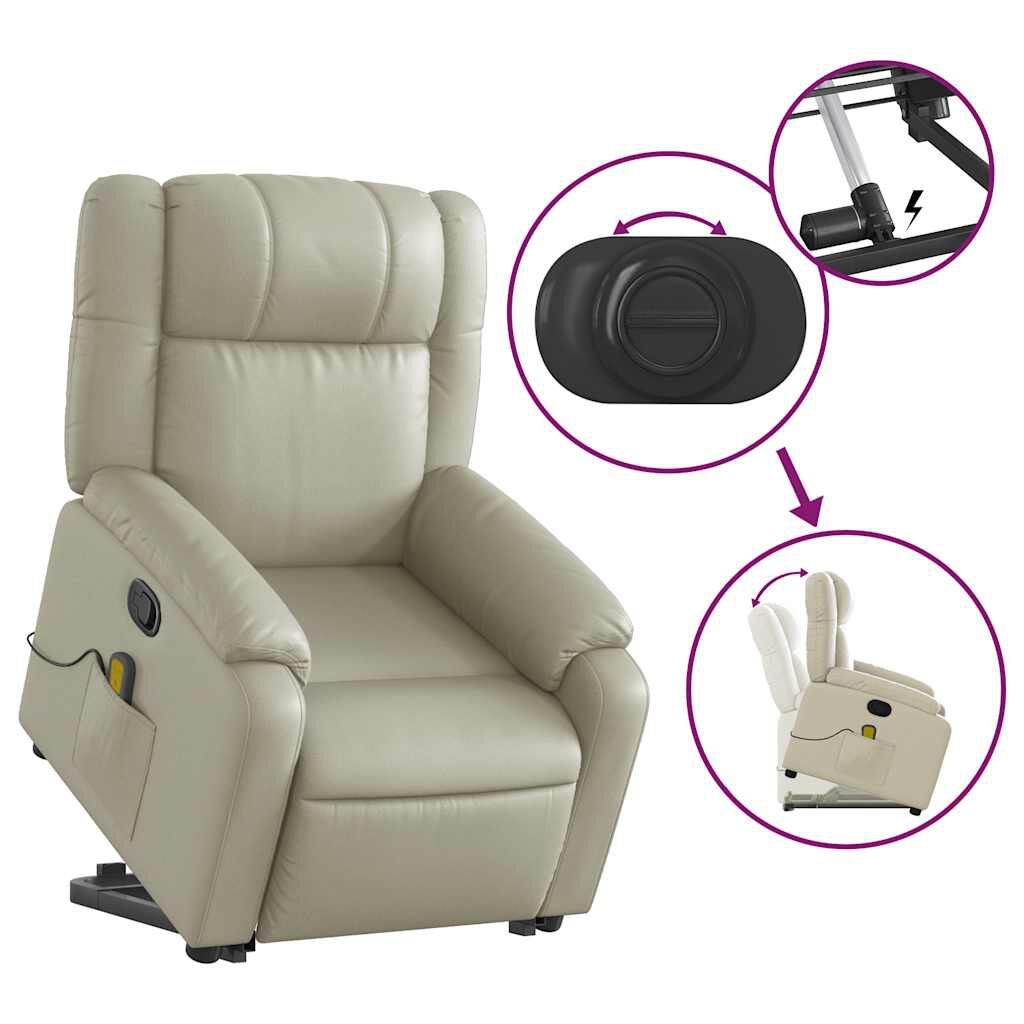 vidaXL Stand up Massage Recliner Chair Cream Faux Leather