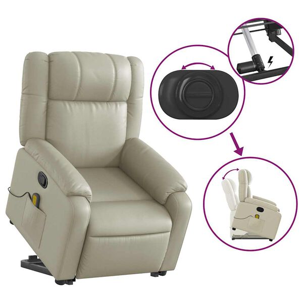 vidaXL Stand up Massage Recliner Chair Cream Faux Leather