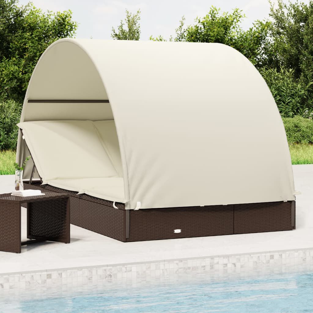 vidaXL 2-Person Sunbed with Round Roof Brown 211x112x140 cm Poly Rattan
