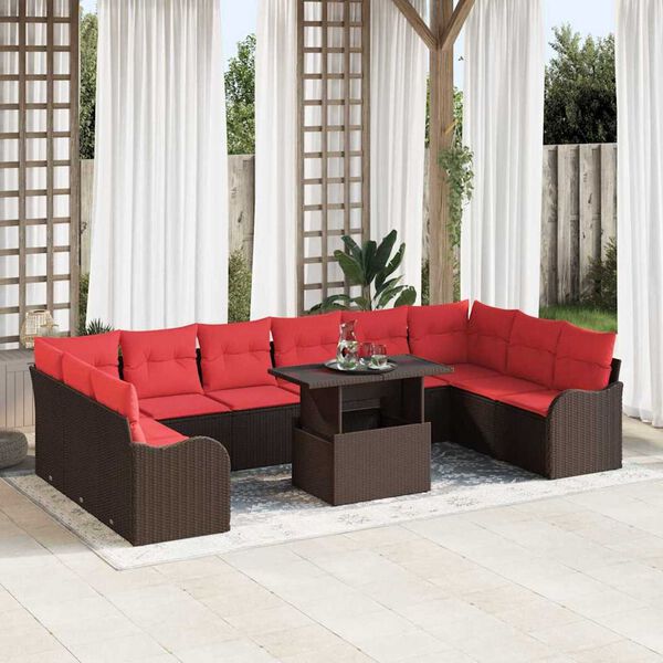 vidaXL Garden Sofa Set with Cushion 11 pcs Brown Poly rattan