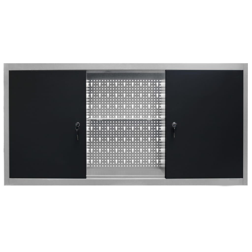 vidaXL Wall Mounted Tool Cabinet Industrial Style Metal Grey and Black