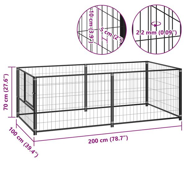 vidaXL Dog Kennel Black 200x100x70 cm Steel