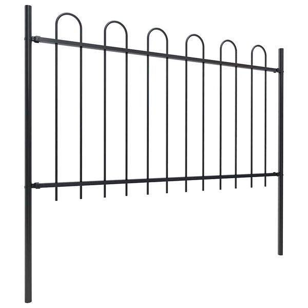 vidaXL Garden Fence with Hoop Top Steel 1781.5x100 cm Black