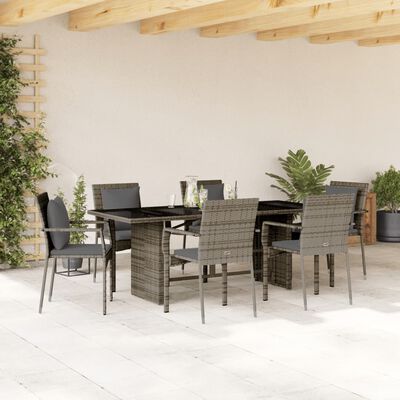 vidaXL 7 Piece Garden Dining Set with Cushions Grey Poly Rattan