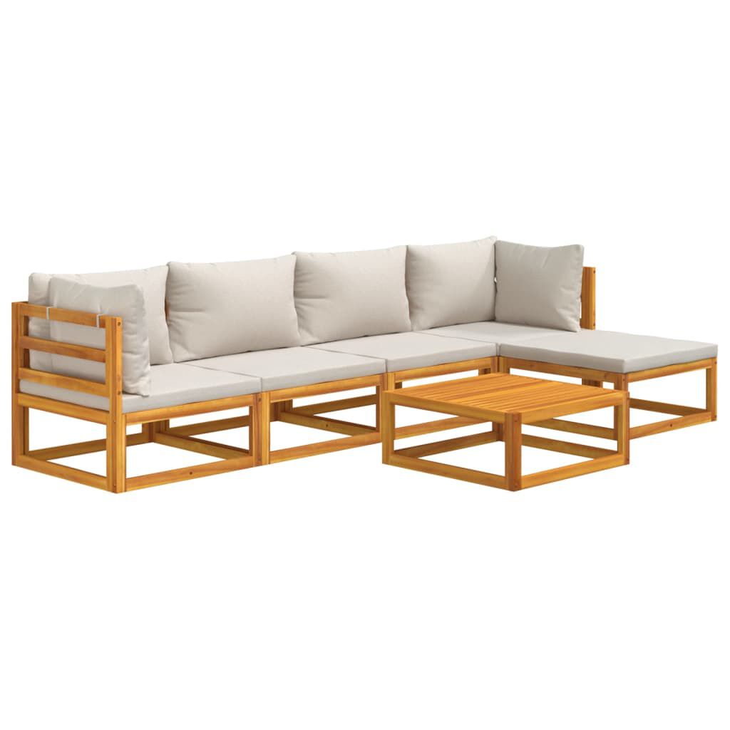 vidaXL 6 Piece Garden Lounge Set with Light Grey Cushions Solid Wood