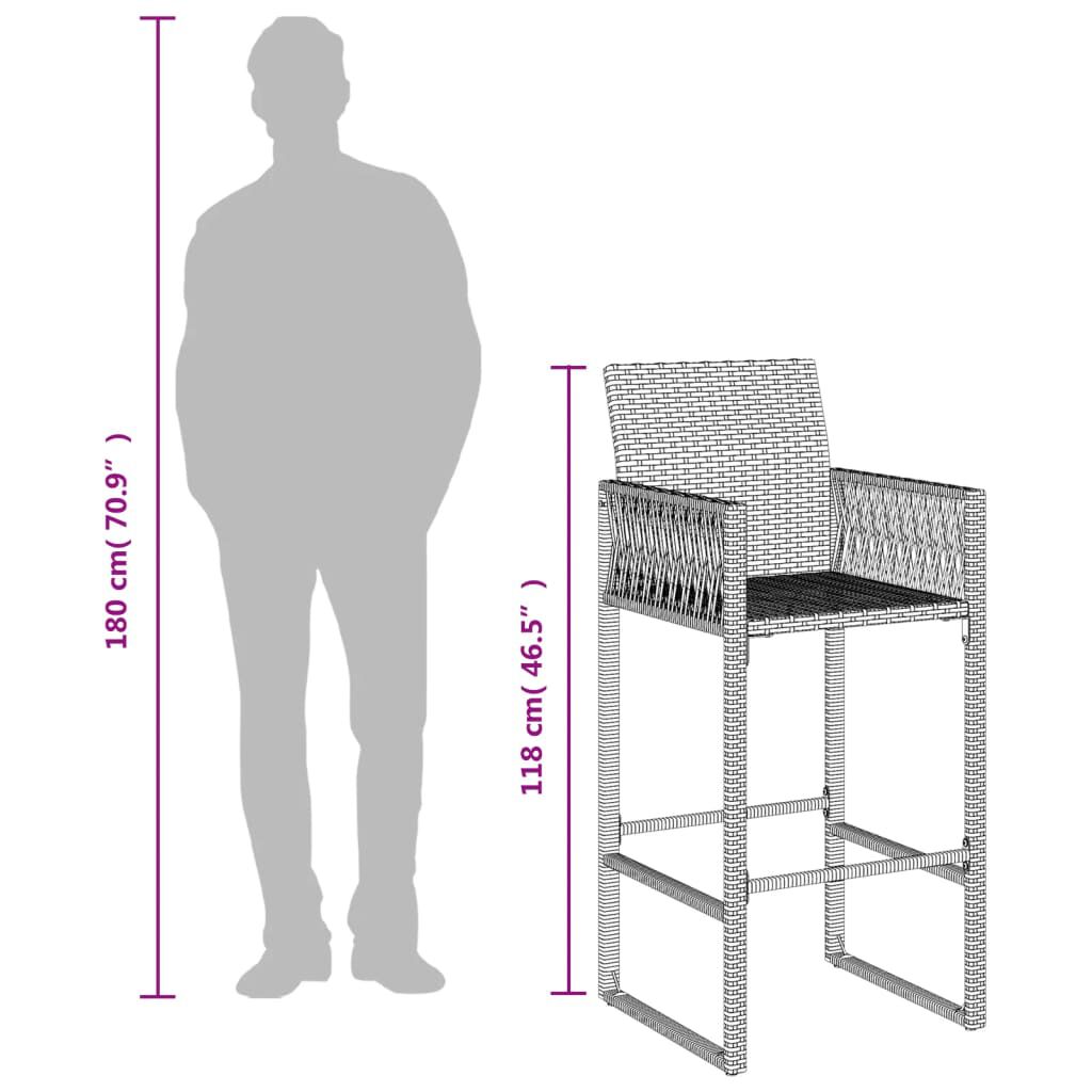 vidaXL Garden Bar Stools 2 pcs Grey Poly Rattan