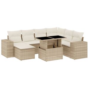 vidaXL 8 Piece Garden Sofa Set with Cushions Beige Poly Rattan