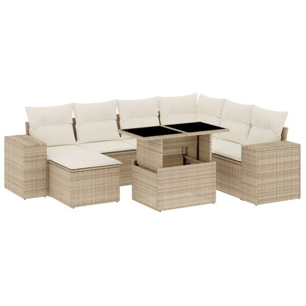 vidaXL 8 Piece Garden Sofa Set with Cushions Beige Poly Rattan