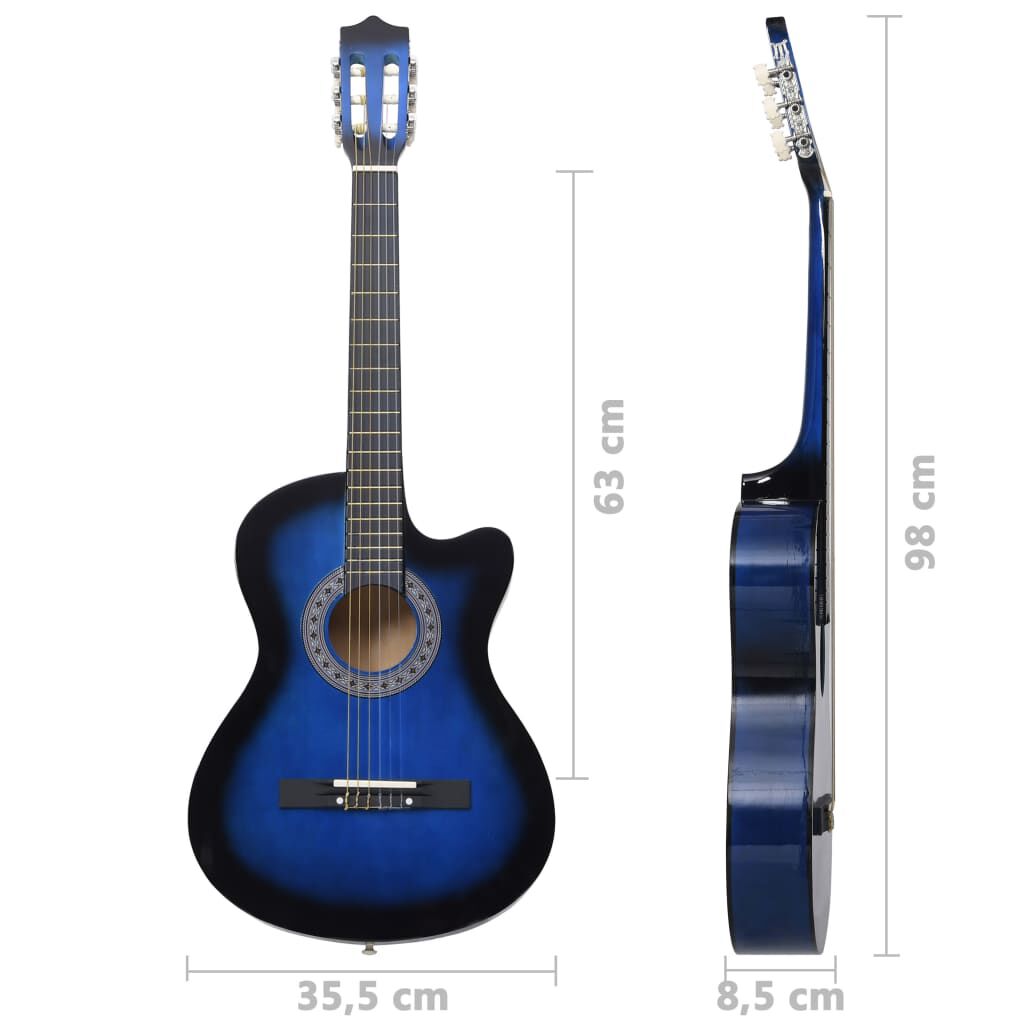vidaXL 12 Piece Western Classical Guitar Set with 6 Strings Blue 38