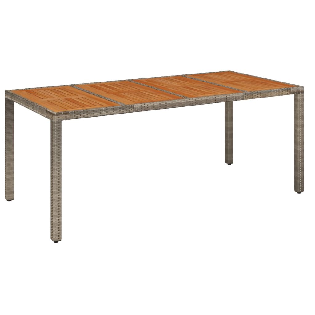 vidaXL Garden Table with Wooden Top Grey 190x90x75 cm Poly Rattan