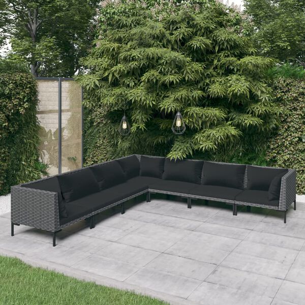 vidaXL 7 Piece Garden Lounge Set with Cushions Poly Rattan Dark Grey