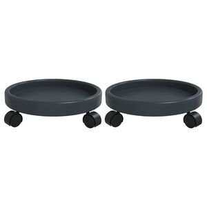 vidaXL Plant Trolleys with Wheels 2 pcs Grey Diameter 34 cm 35 kg