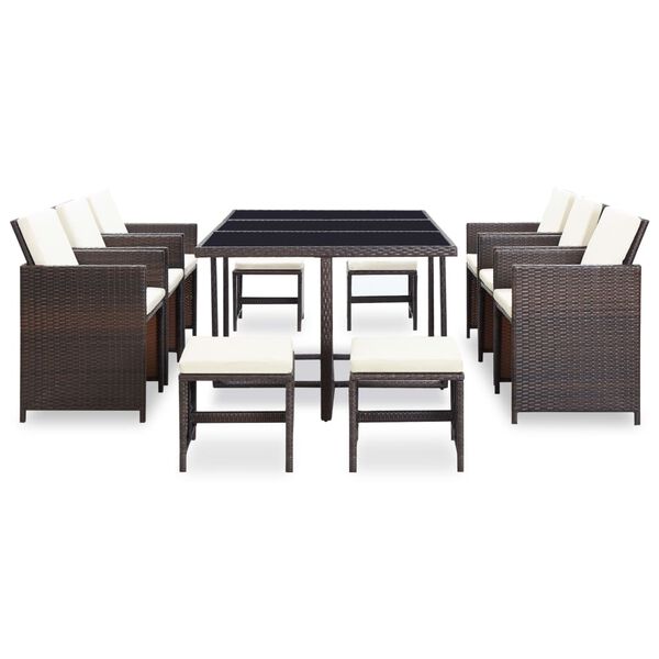 vidaXL 11 Piece Outdoor Dining Set with Cushions Poly Rattan Brown