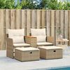 vidaXL Garden Sofa 2-Seater with Stools Beige Poly Rattan