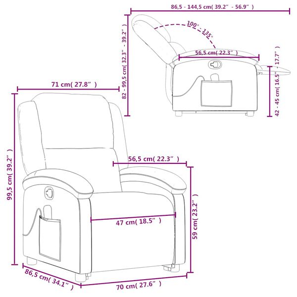 vidaXL Stand up Massage Recliner Chair Black Real Leather