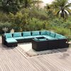 vidaXL 11 Piece Garden Lounge Set with Cushions Poly Rattan Black
