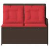 vidaXL Reclining Garden Bench with Cushions Brown Poly Rattan