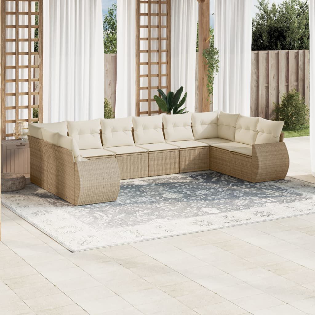 vidaXL 10 Piece Garden Sofa Set with Cushions Beige Poly Rattan