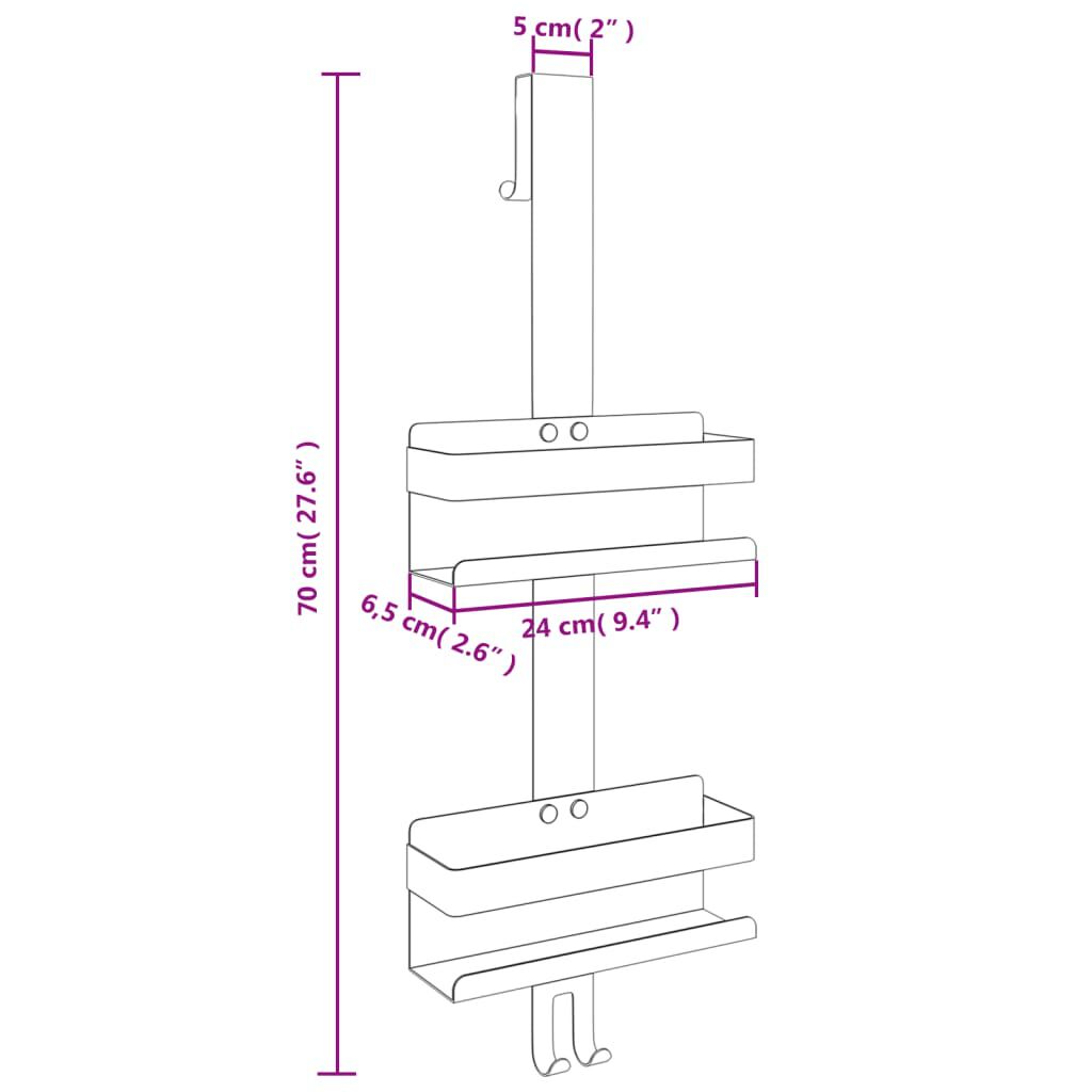 vidaXL Hanging Shower Caddy Matt Black Brushed 304 Stainless Steel