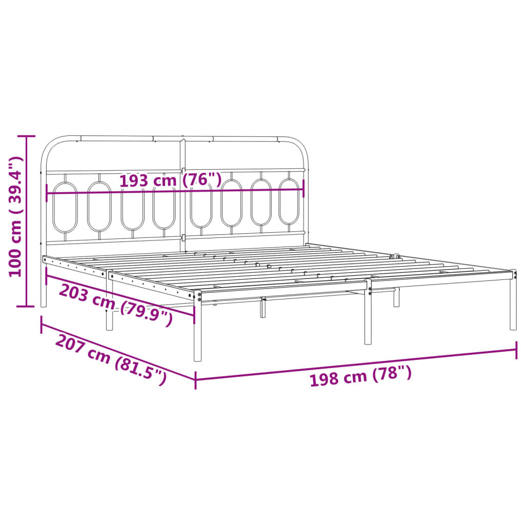 vidaXL Metal Bed Frame without Mattress with Headboard White 193x203cm