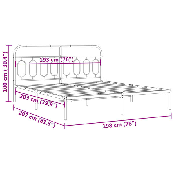vidaXL Metal Bed Frame without Mattress with Headboard White 193x203cm