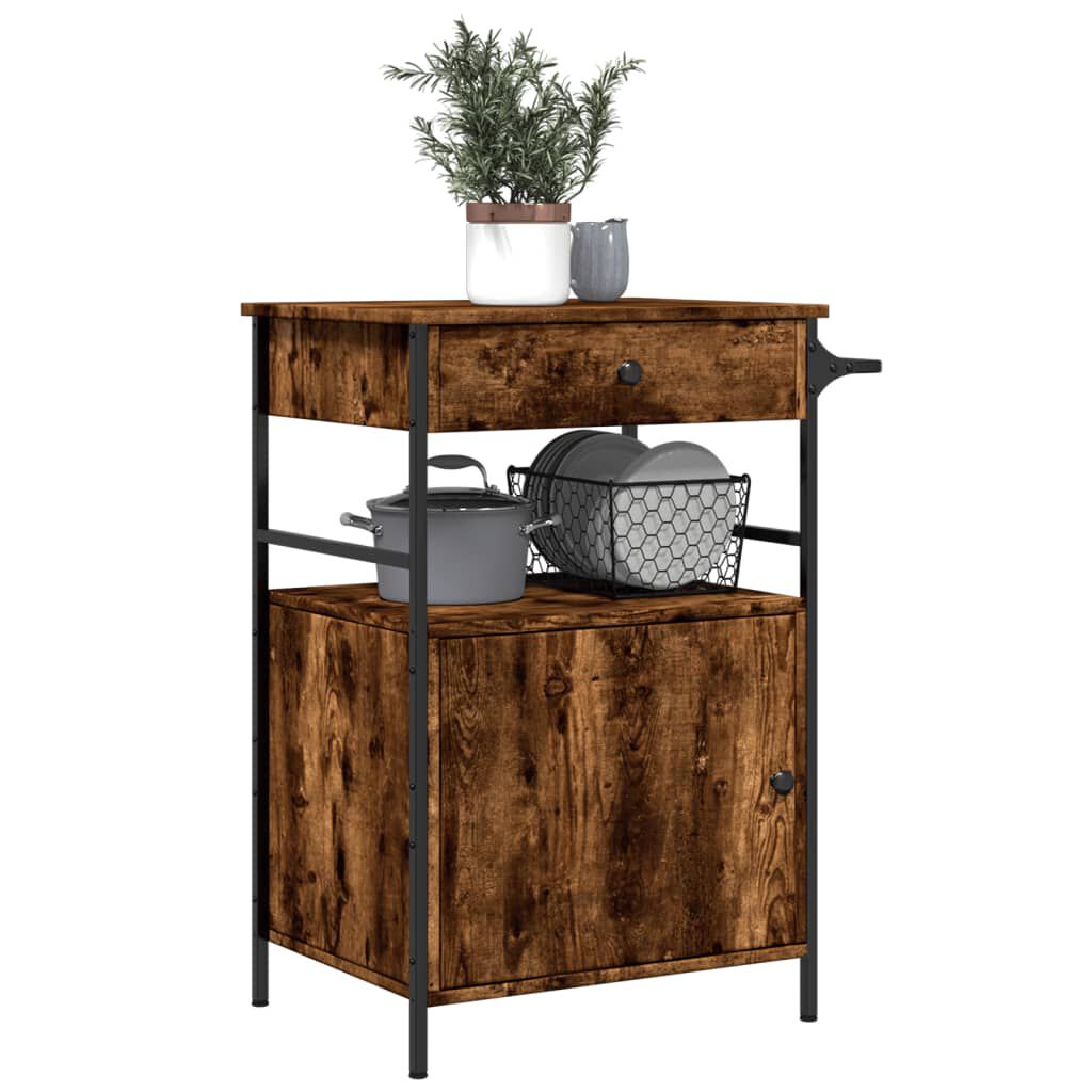 vidaXL Kitchen Trolley Smoked Oak 56x43x89.5 cm Engineered Wood