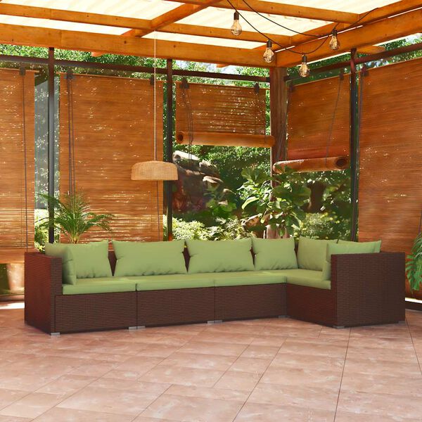 vidaXL 5 Piece Garden Lounge Set with Cushions Poly Rattan Brown
