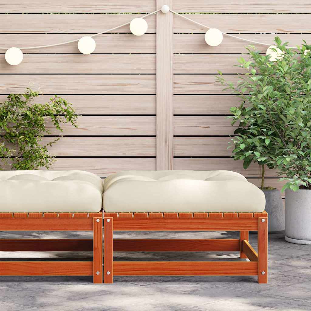 vidaXL Garden Footstool with Cushion Wax Brown Solid Wood Pine