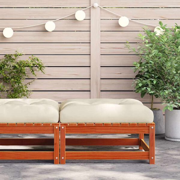 vidaXL Garden Footstool with Cushion Wax Brown Solid Wood Pine
