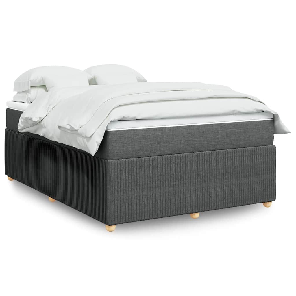 vidaXL Box Spring Bed with Mattress Dark Grey Full Fabric