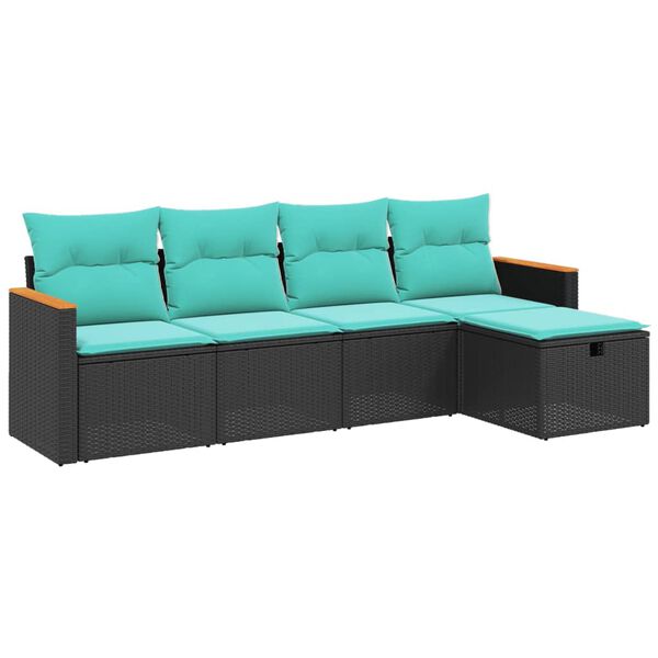 vidaXL 5 Piece Garden Sofa Set with Cushions Black Poly Rattan