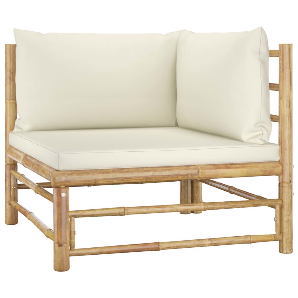 vidaXL 7 Piece Garden Lounge Set with Cream White Cushions Bamboo
