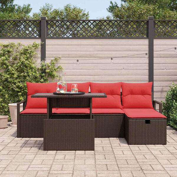 vidaXL Garden Sofa Set with Cushion 6 pcs Brown Poly rattan