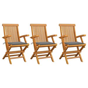 vidaXL Garden Chairs with Grey Cushions 3 pcs Solid Teak Wood