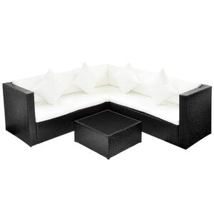 vidaXL 4 Piece Garden Lounge Set with Cushions Poly Rattan Black