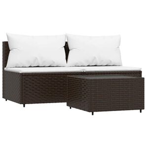 vidaXL 3 Piece Garden Lounge Set with Cushions Brown Poly Rattan