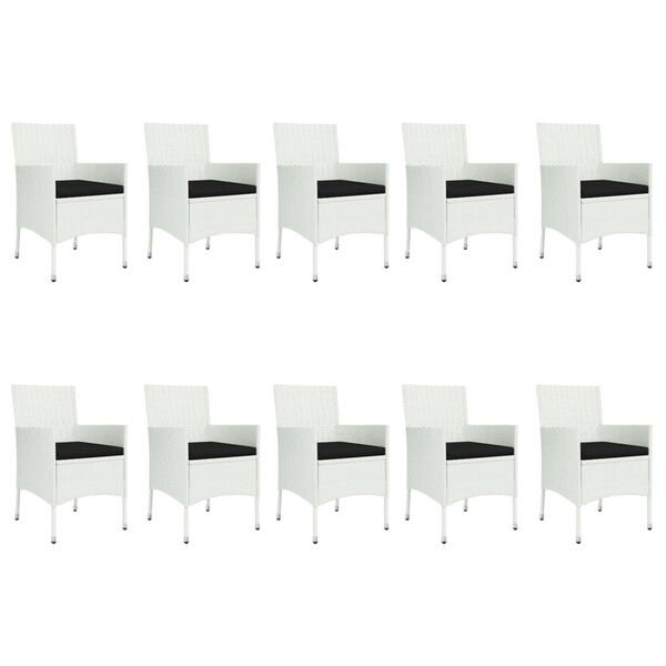 vidaXL 11 Piece Garden Dining Set with Cushions White Poly Rattan