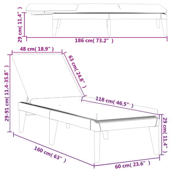 vidaXL Sun Lounger with Cushion Anthracite 186x60x29 cm PP