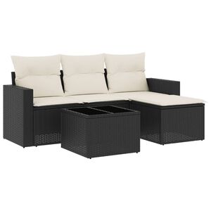 vidaXL 5 Piece Garden Sofa Set with Cushions Black Poly Rattan