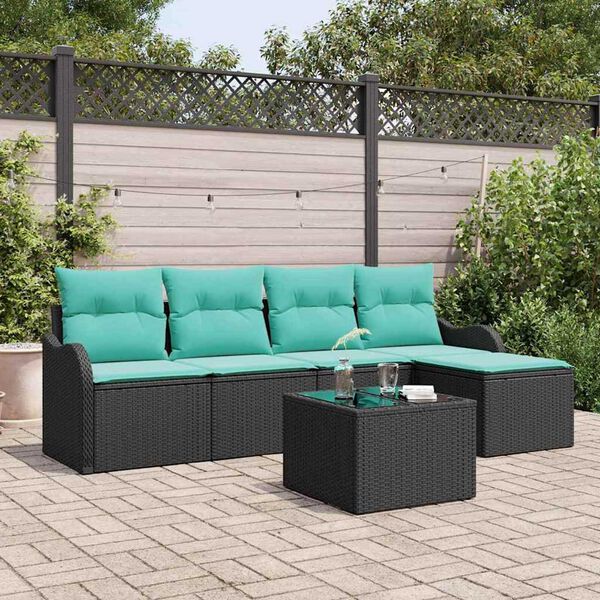 vidaXL Garden Sofa Set with Cushion 5 pcs Black Poly rattan