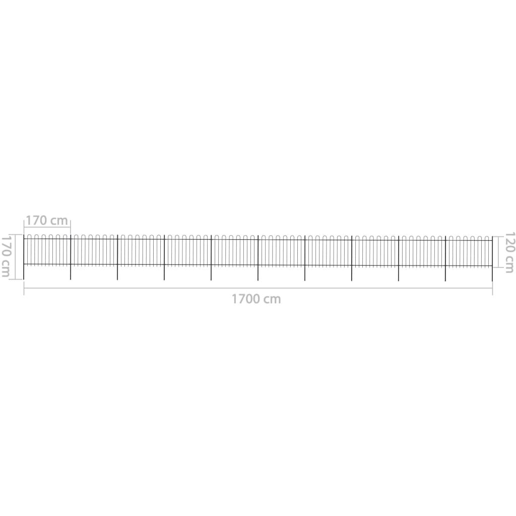 vidaXL Garden Fence with Hoop Top Steel 17x1.2 m Black