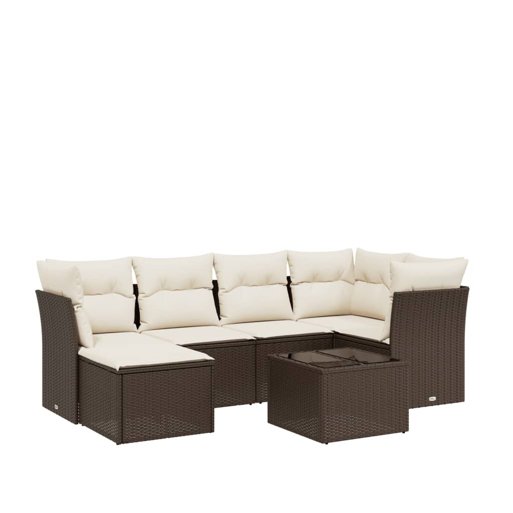 vidaXL 6 Piece Garden Sofa Set with Cushions Brown Poly Rattan