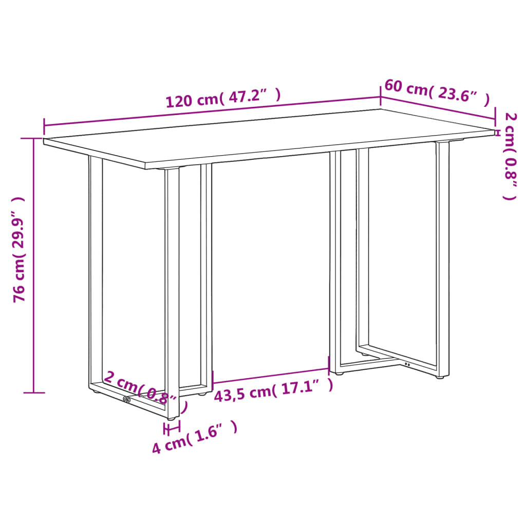 vidaXL Dining Table 120 cm Rough Mango Wood
