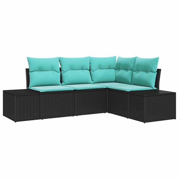 vidaXL Garden Sofa Set with Cushion 4 pcs Black Poly Rattan