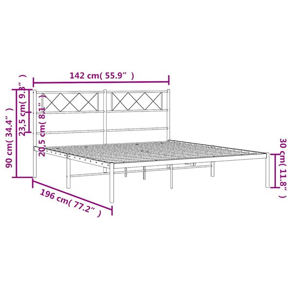 vidaXL Metal Bed Frame without Mattress with Headboard White 135x190cm