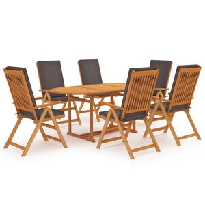 vidaXL 7 Piece Garden Dining Set with Cushions Solid Teak Wood Grey