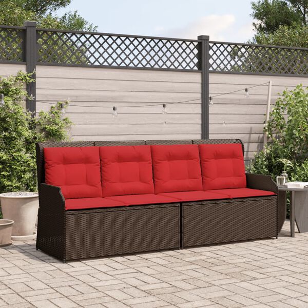 vidaXL Reclining Garden Bench with Cushions Brown Poly Rattan
